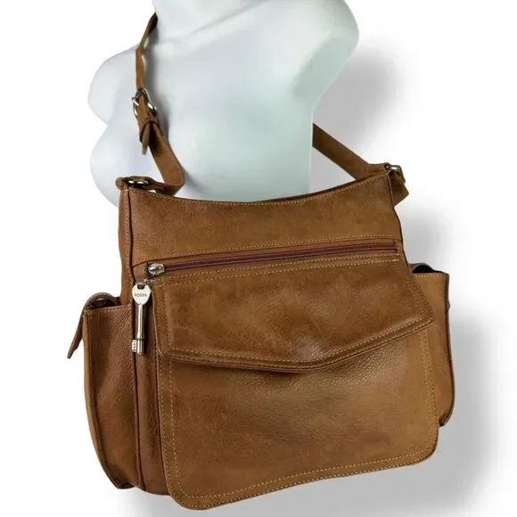 Fossil Brown Leather Utility Crossbody Shoulder Bag Multi-Pocket Style 75082 - Picture 2 of 12